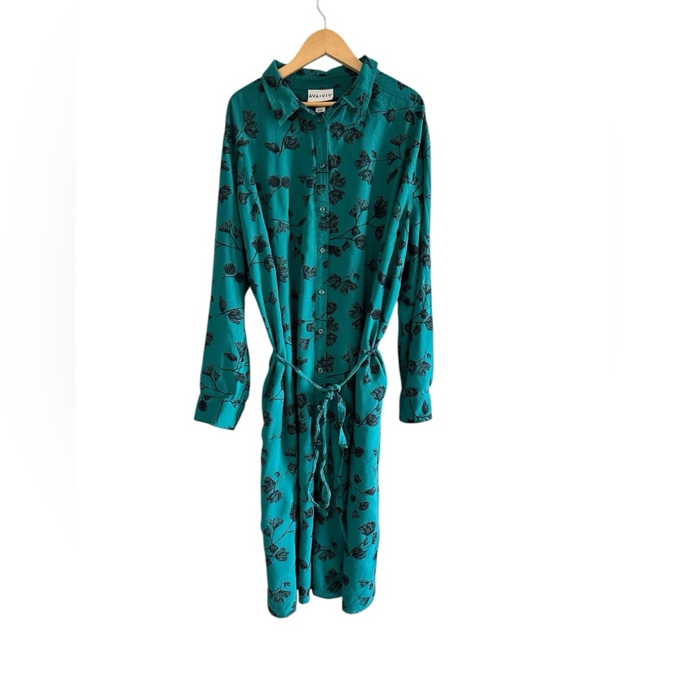 Ava & Viv Teal Floral Shirt Dress - Picture 5 of 7